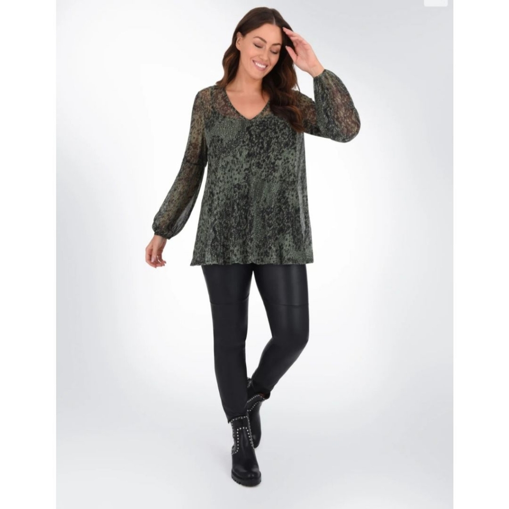 Live Unlimited London Green V Neck Mesh Top